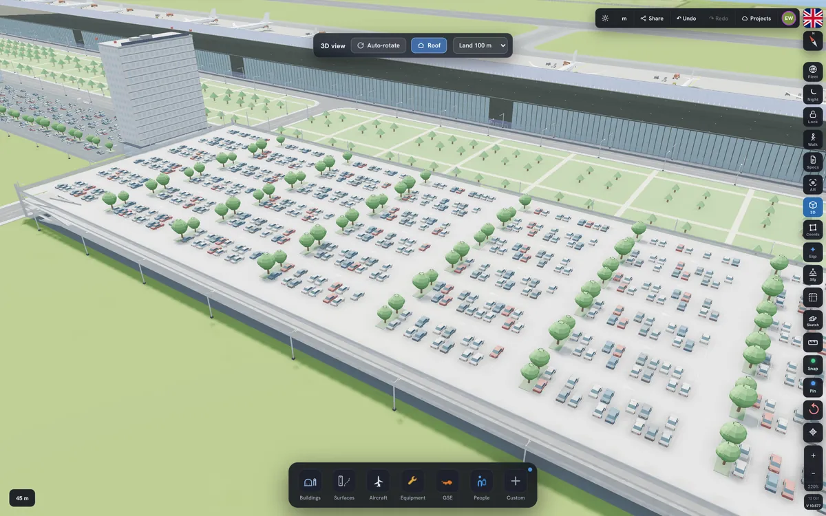 Terminal forecourt, hotel and car parks