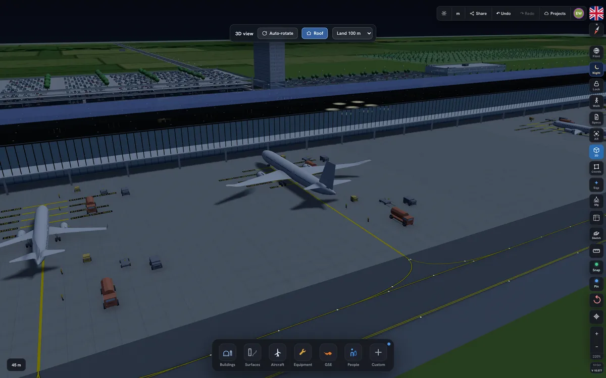 The airport at night